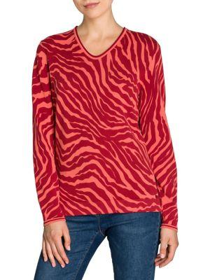 Olsen Zebra Striped V-neck Sweater