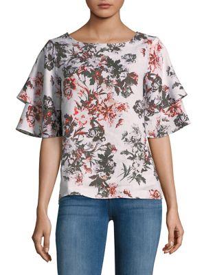 Lord & Taylor Petite Ruffle-sleeve Floral Blouse