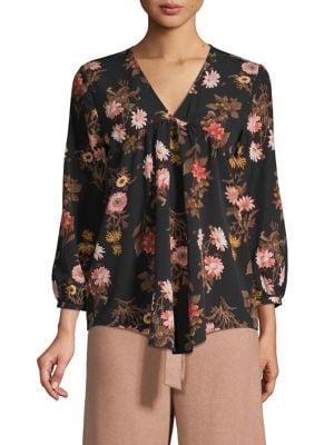 B Collection By Bobeau Floral Pleated Top