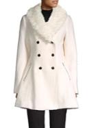 Guess Faux Fur Shawl Collar Double-breasted Flare Coat