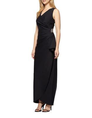 Alex Evenings Mock-wrap Column Gown