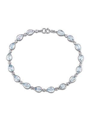 Sonatina Sterling Silver, Blue Topaz And Diamond Tennis Bracelet