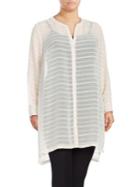 Vince Camuto Plus Sheer Embroidered Stripe Tunic