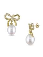 Sonatina Freshwater Cultured Pearl, Diamond And 14k Yellow Gold Bow Earrings