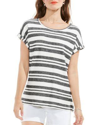Two By Vince Camuto Jacquard Stripe Roll Sleeve Top