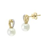 Effy Two-tone Gold, 7mm Round Freshwater Pearl & Diamond Drop Earrings