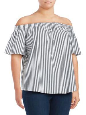 Vince Camuto Plus Plus Striped Off-the-shoulder Top