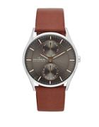 Skagen Mens Silvertone And Leather Chronograph Watch