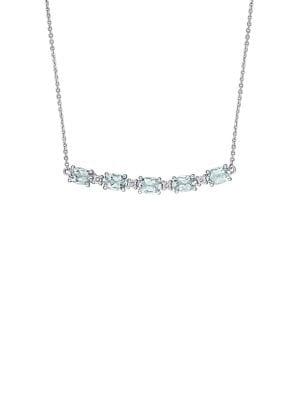 Sonatina 14k White Gold, Aquamarine And 0.14 Tcw Diamond Bar Necklace
