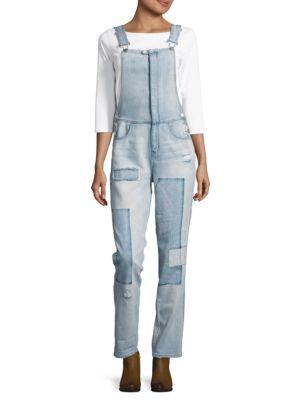 Design Lab Lord & Taylor Light Wash Patchwork Cotton Overall