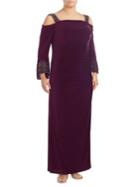 Betsy & Adam Plus Beaded Cold-shoulder Dress