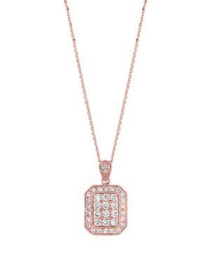 Morris & David 14k Rose Gold & Diamond Rectangle Pendant Necklace - 1.17 Tcw