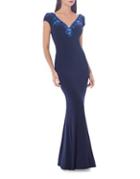 Js Collections Embroidered V-neck Mermaid Gown