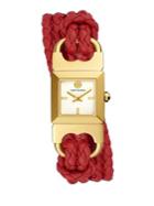 Tory Burch Gemini Double T-link Goldtone And Leather-strap Watch
