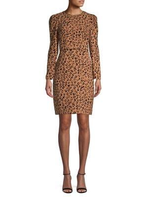 Donna Karan Leopard-print Long-sleeve Sheath Dress