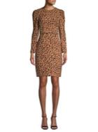 Donna Karan Leopard-print Long-sleeve Sheath Dress