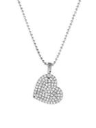 Lord & Taylor 925 Sterling Silver & Pave White Crystal Heart Pendant Ball Chain Necklace