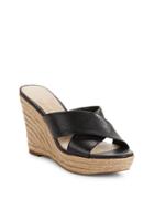 424 Fifth Sadie Leather Crisscross Espadrille Wedge Sandals