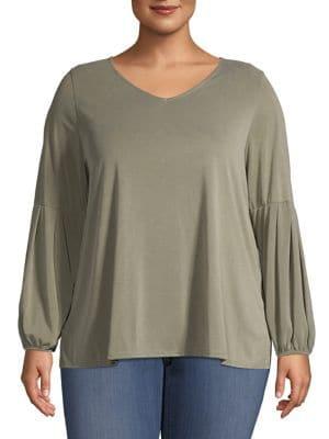 Lord & Taylor Plus V-neck Balloon-sleeve Top