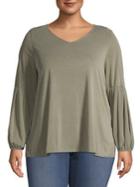 Lord & Taylor Plus V-neck Balloon-sleeve Top