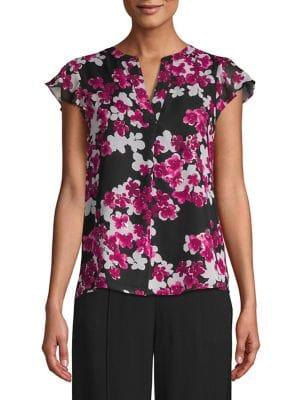 Calvin Klein Floral Flutter Sleeve Blouse