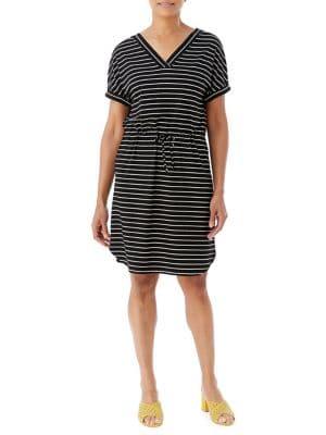 Olsen V-neck Drawstring Stripe Dress