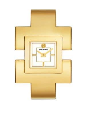 Tory Burch T-bangle Goldtone Stainless Steel Cuff Watch