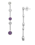 Lord & Taylor Sterling Silver And Amethyst Drop Earrings With White Topaz Embellishments