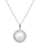 Lord & Taylor Sterling Silver Cubic Zirconia & 5mm Freshwater Pearl Pendant Necklace