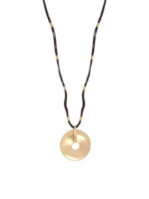 Robert Lee Morris Collection Golden Target Leather Disc Long Pendant Necklace