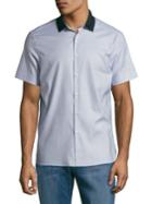 Perry Ellis Knit Collar Short-sleeve Button-down Shirt
