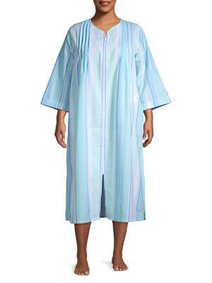 Miss Elaine Plus Pleated Cotton Blend Caftan