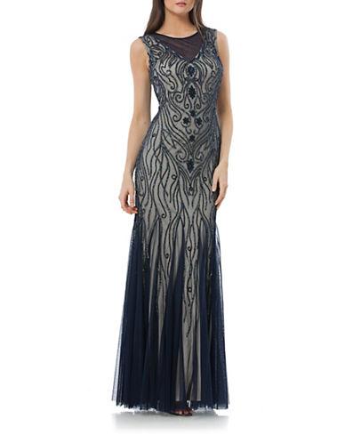 Js Collections Beaded Mesh Gown