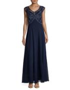 J Kara Beaded Cap-sleeve Gown