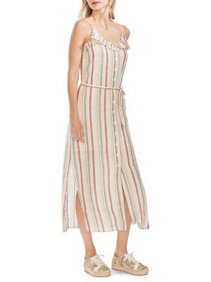 Vince Camuto Striped Button-down Linen Midi Dress