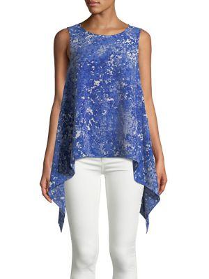 H Halston Floral-print Sleeveless Sharkbite Top