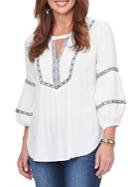 Democracy Embroidered Lace Peasant-sleeve Top