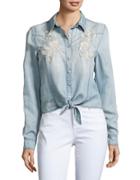 Blank Nyc Embroidered Chambray Top