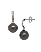 Lord & Taylor 9mm Tahitian Pearl, Diamond And 14k White Gold Drop Earrings