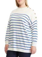 Lauren Ralph Lauren Plus Plus Striped Button-trimmed Sweater