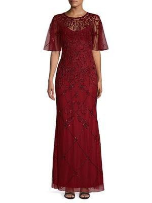 Aidan By Aidan Mattox Beaded Illusion Gown