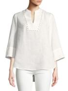 Ivanka Trump Studded Linen Blouse