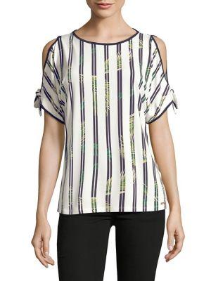 Ivanka Trump Leaf-stripe Cold-shoulder Top