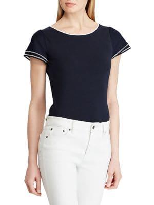 Lauren Ralph Lauren Flutter-sleeve Cotton-blend Top