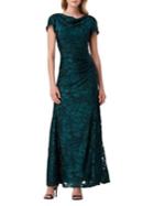 Tahari Arthur S. Levine Cowl Cap-sleeve Floral Lace Gown