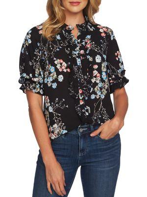 Cece French Cafe Floral-print Short-sleeve Top