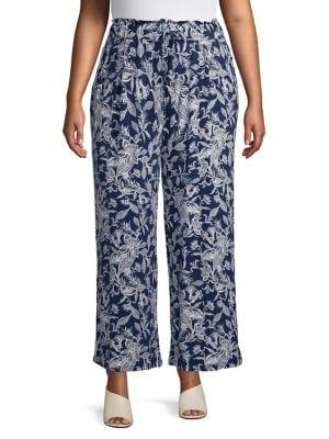 Rafaella Plus Sketched Floral Wide-leg Pants