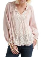 Lucky Brand Embroidered Lace-up Peasant Blouse