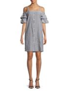 Gabby Skye Stripe-print Cold-shoulder Cotton Dress