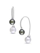 Sonatina Black And White Tahitian Cultured Pearl, Diamond And 14k White Gold Threader Earrings